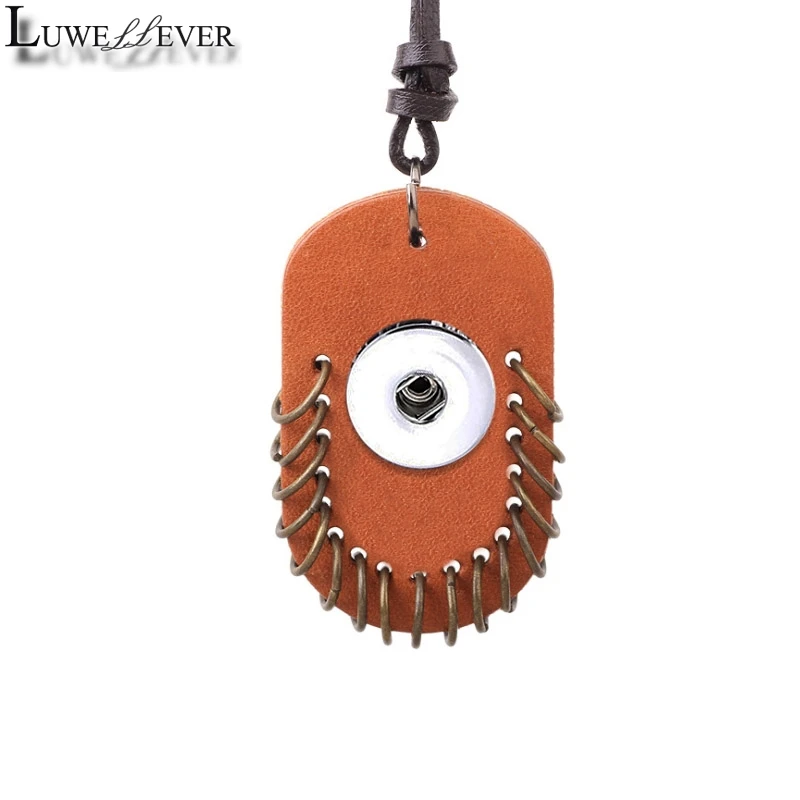 

Adjustable Handmade Genuine Leather Necklace 310 Light Brown Fit 12mm 18mm Button Interchangeable Charm Jewelry Women Men Gift