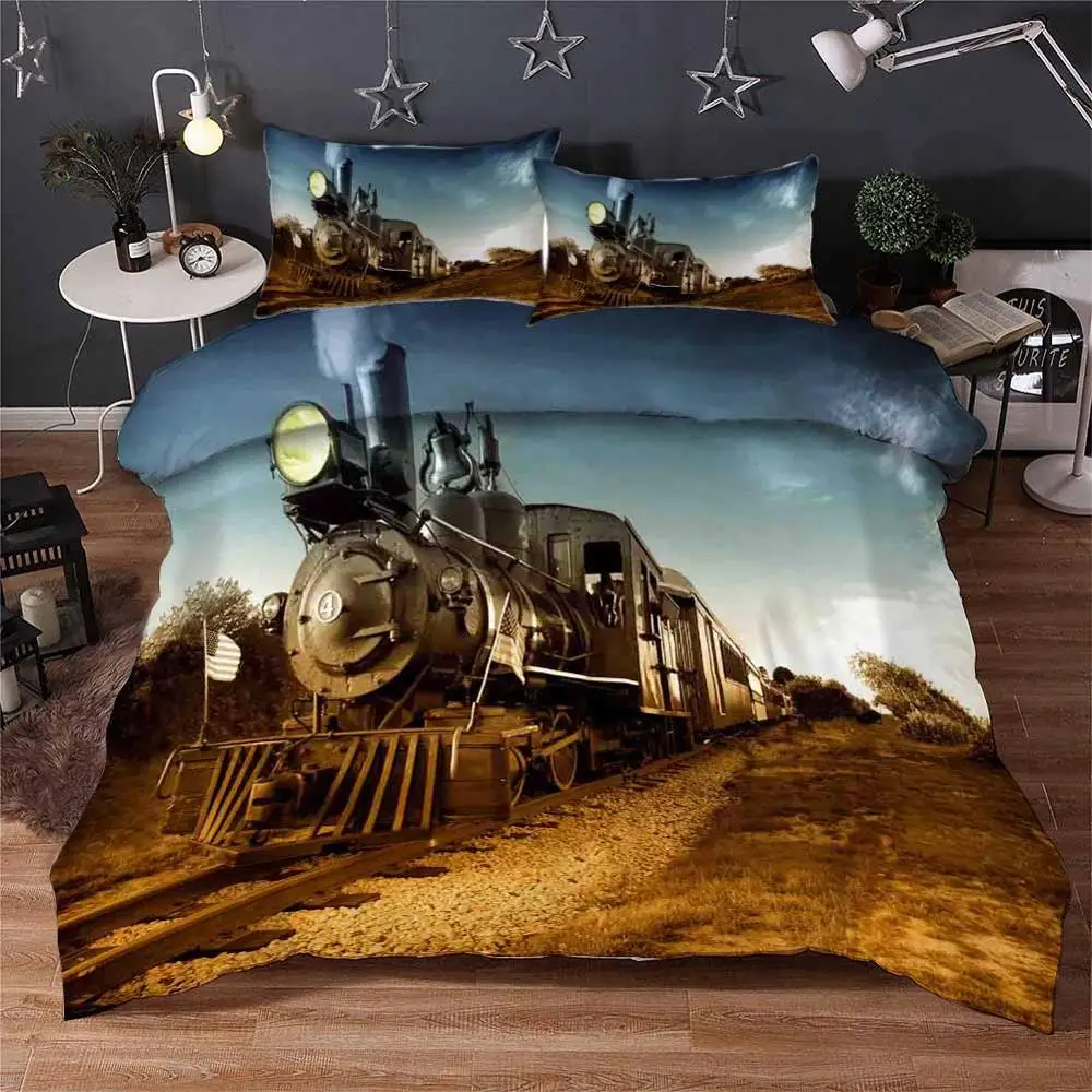 Старый поезд пейзаж постельные принадлежности одеяло пододеяльник набор