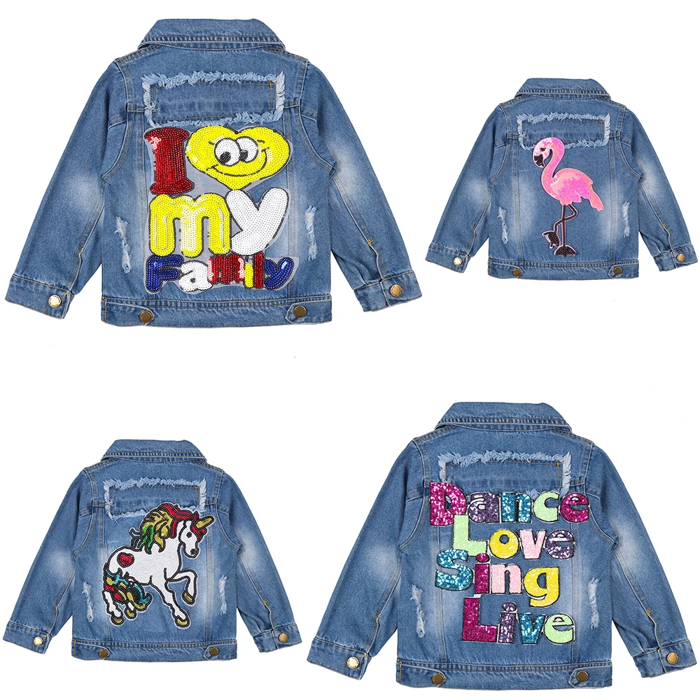 Джинсовая куртка для малышей с единорогом Осенняя детская одежда длинными