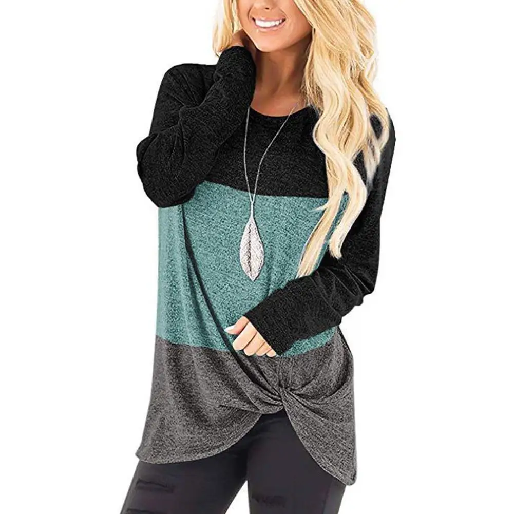 

Twist Knot Women T-shirt Long Sleeve Casual Multi-color Loose Top Blouse Pullover O Leisure Wear Streetwear Tunic Daily H8l5
