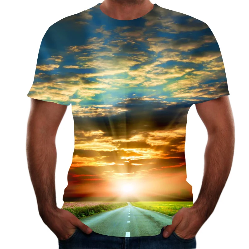 

UNEY Road Shirt Tees Graphic US Size T Shirt 3D Paint Tshirt Men/Woman Round neck Tops La Tees