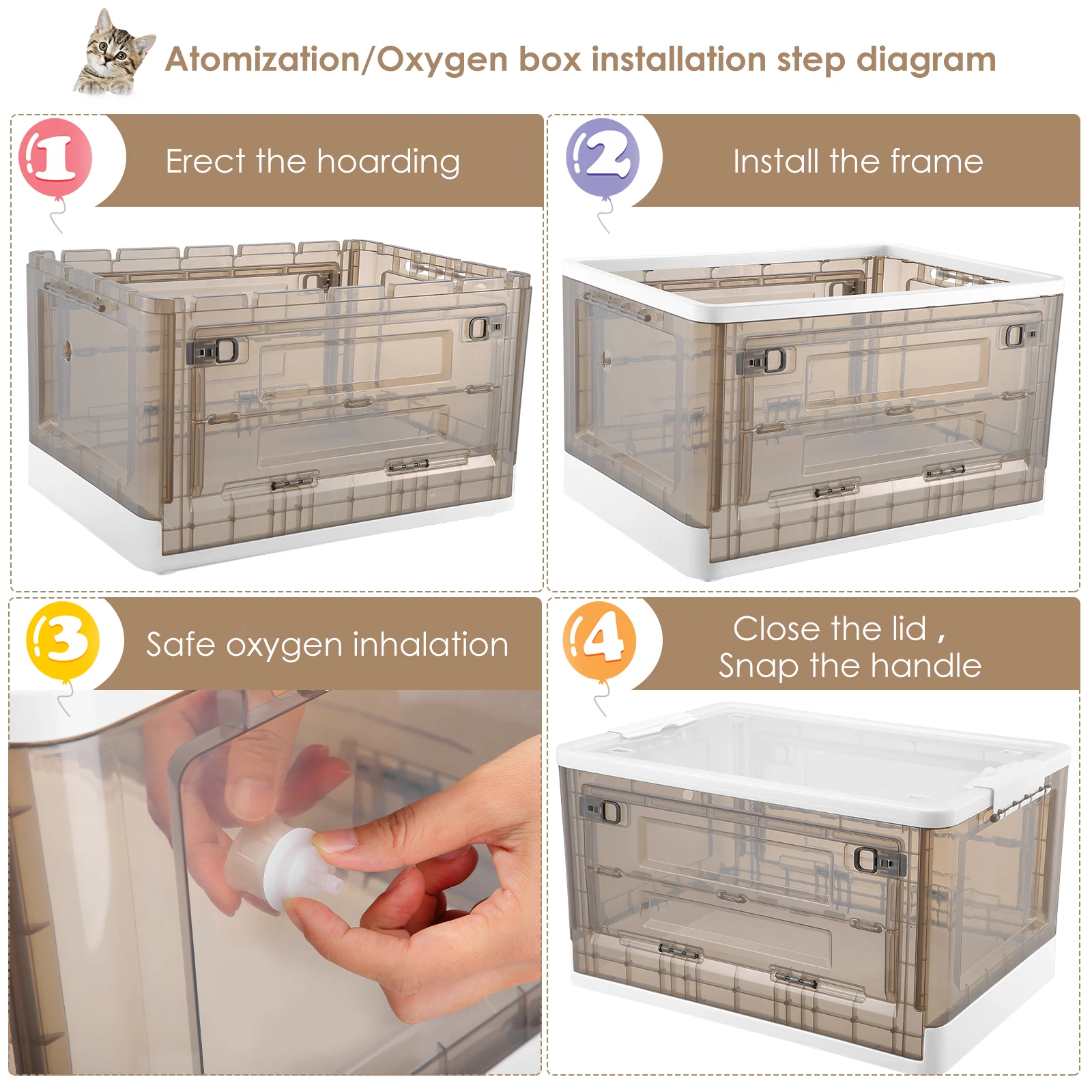 Caja de nebulizaci&oacute;n para cachorros, incubadora grande para guarder&iacute;a, plegable con ruedas, f&aacute;cil de llevar, sala de ox&iacute;geno para mascotas-3