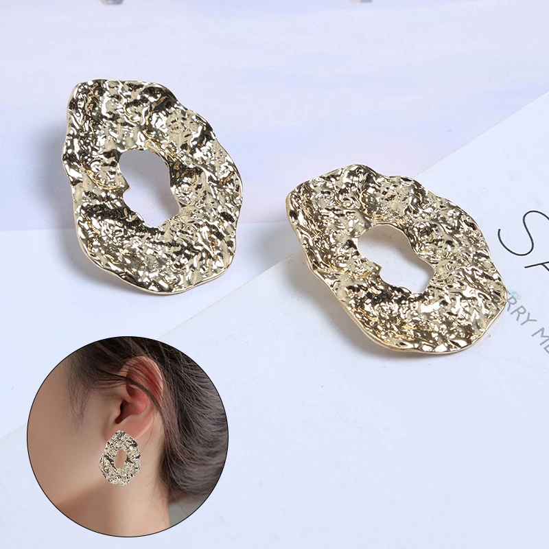 

2022 New Geometric Irregular Drop Earrings for Women Unique Design Exaggerated Gold Color Hollow Metal Earrings Party Jewelry