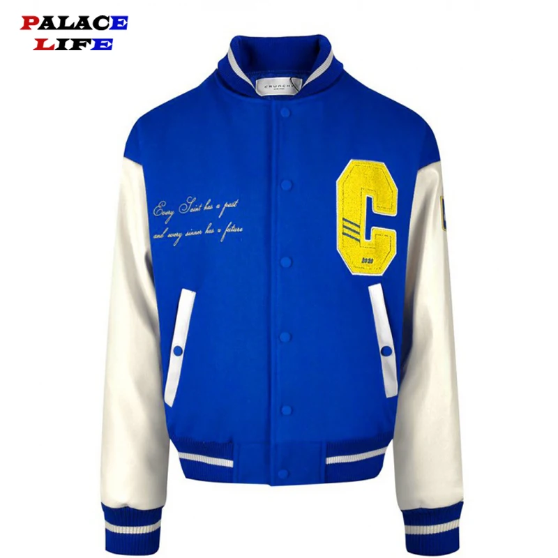 

Patchwork PU Leather Jacket Men Clouds Aircraft Embroidery College Varsity Jackets Womens Harajuku Fashion Baseball Coats Unisex