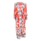 Кимоно Fitshinling из 2021 хлопка, винтажная Пляжная накидка, купальник с принтом Журавля, розовый длинный кардиган в богемном стиле, бикини для прогулок