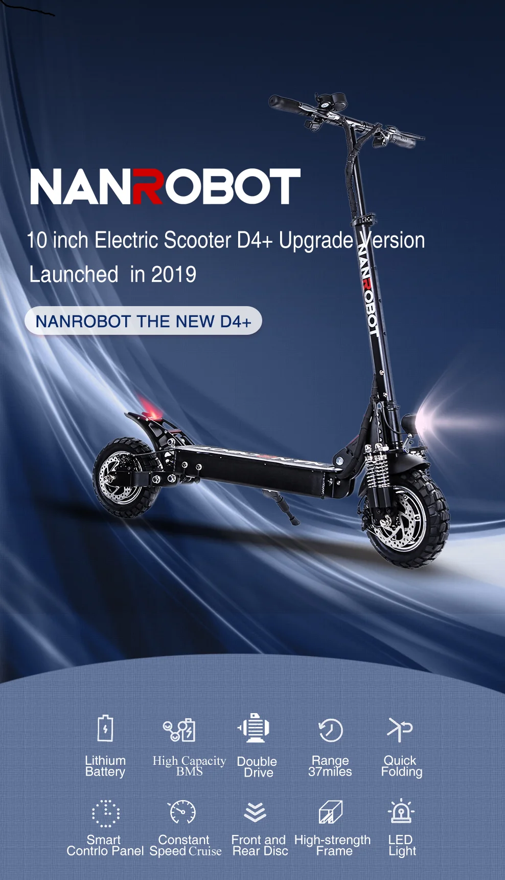 NANROBOT D4+ Модернизированный Электрический скутер для взрослых 1" 52 в 18/23. 4Ah 2000 Вт Мощный мотор 45 км/ч и 40 км/ч 2 колеса самокаты