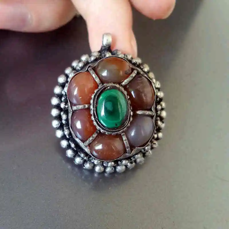 Тибетские Подвески Медная Инкрустация натуральные Агаты яйцо бусы цветок кулон