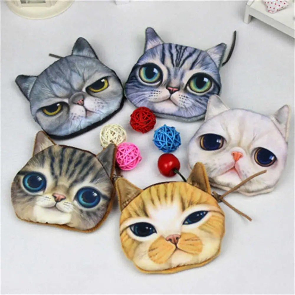 

Cute 3D Animal Face Girls Wallet Ladies Mini Zipper Coin Purses Children's Plush Coins Pouch Cats Dogs Coin Bag Cartoon Gift