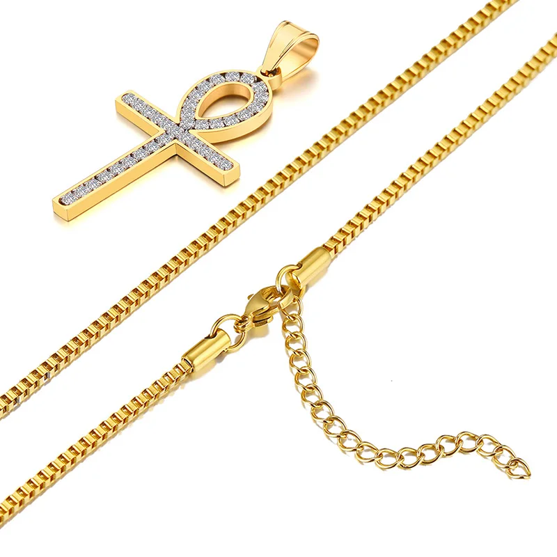 ICED OUT BLING кубический цирконий Египетский Анкх крест кулон ожерелье для мужчин