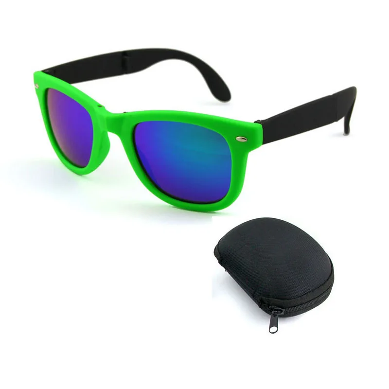 RBRARE Foldable Sunglasses With Box Vintage Classic Sun Glasses Men Shopping Travel Colorful UV400 Lunette De Soleil Femme - Цвет линз: Green Green-box