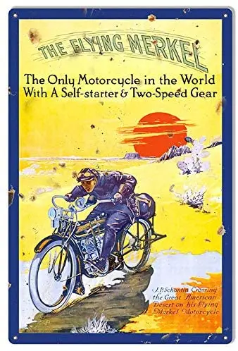

ArtFuzz Flying Merkel Motorcycle Reproduction Garage Shop Metal Sign 20x30cm
