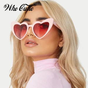 WHO CUTIE Love Солнцезащитные очки в форме сердца женские Ретро Винтажные блестящие солнцезащитные очки 90s Дамская розовая оправа солнцезащитные очки кошачий глаз оттенки подарок 475