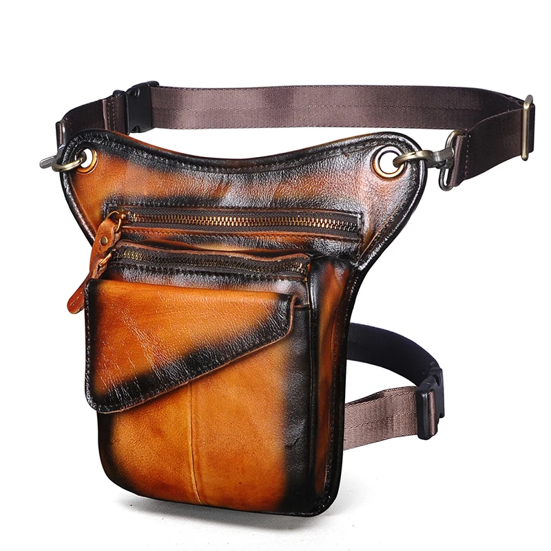 

Grain Real Leather men Female Women Fashion Small Messenger Bag Designer Travel Belt Fanny Waist Pack Drop Leg Bag Male 211-3