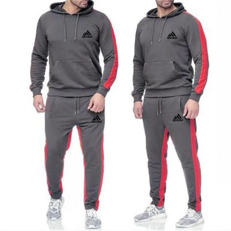 

2020 Young Men's Casual Sportswear Men's Trendy Fashion Running Polyester Stitching Printed Hoodie Casual Suit