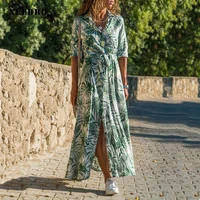 needbo summer dress large size maxi dress long sleeve print sexy patchwork button shirt dress beach long dresses casual vestidos