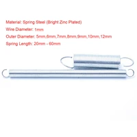 5pcs 1mm wire diameter bright zinc plated extension spring tension spring with open hook outer diameter 5 12mm length 20 60mm