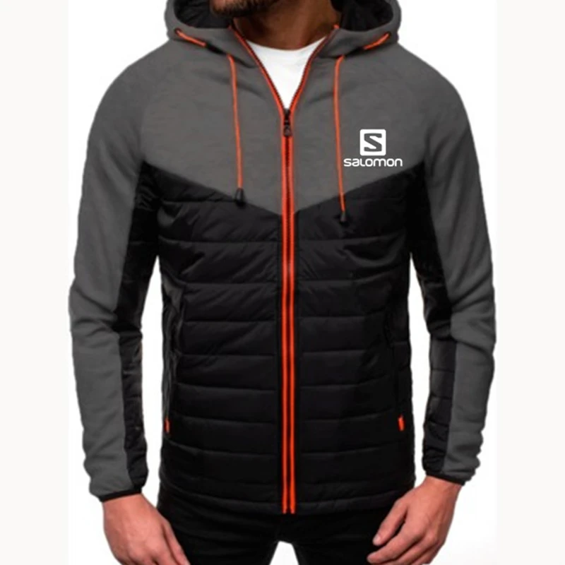 

S printing Winter Jacket Men Lightweight Hooded Zipper Coat Windproof Warm Solid Color Fashion Male Coat Outdoor Sportswear