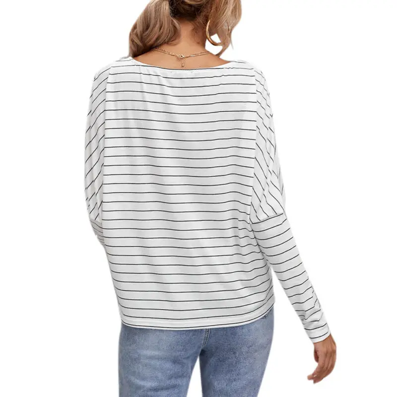 

Women Striped T-Shirt Casual Long Sleeve Blouse Pullover Shirts Loose Basic Tops