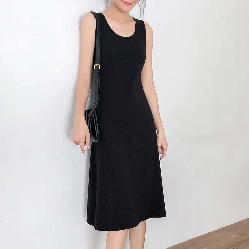 Без шнуровки осень новый летняя модель A line женское платье черного цвета без