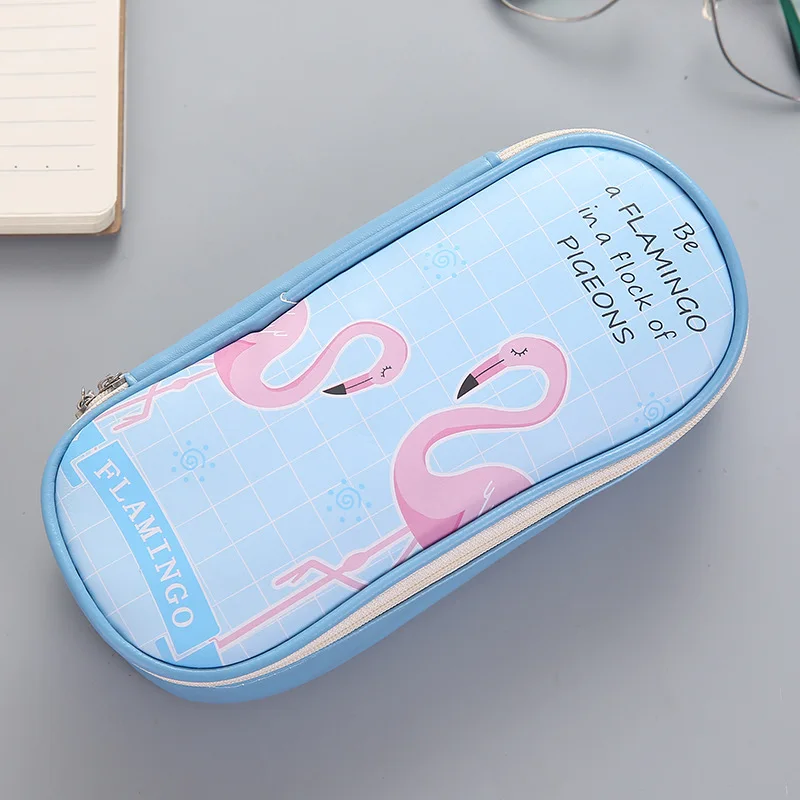 1 шт. Kawaii Фламинго пеналы сумки большой емкости кожа мультфильм ручка коробка мешочек подарок офисные школьные канцелярские принадлежности 05198 - Цвет: 05198-Blue