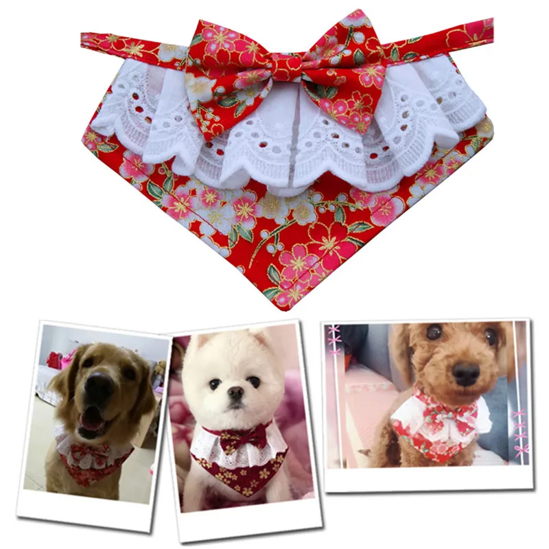 

Japanese Style Handmade Dog Lace Bow Bib with Cute Bow Tie Pet Dog Scarf for Puppies Medium Dogs Pet Accessories