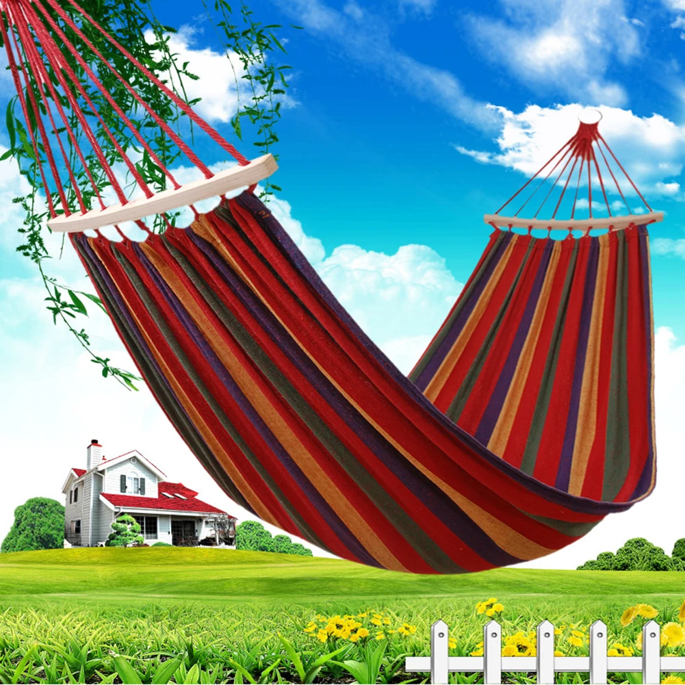 Portable Hammock Outdoor Hammock Garden Sports Home Travel Camping Swing Canvas Stripe Hang Bed Hammock Double Single People