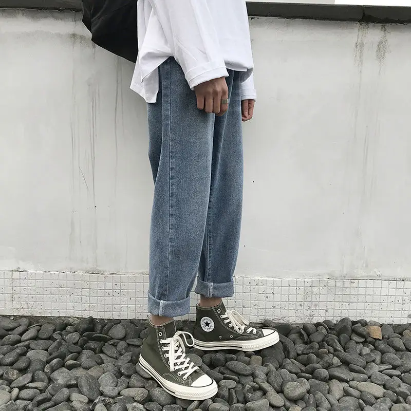 Мужские повседневные джинсы свободные прямые брюки с пухом длинные Осень зима