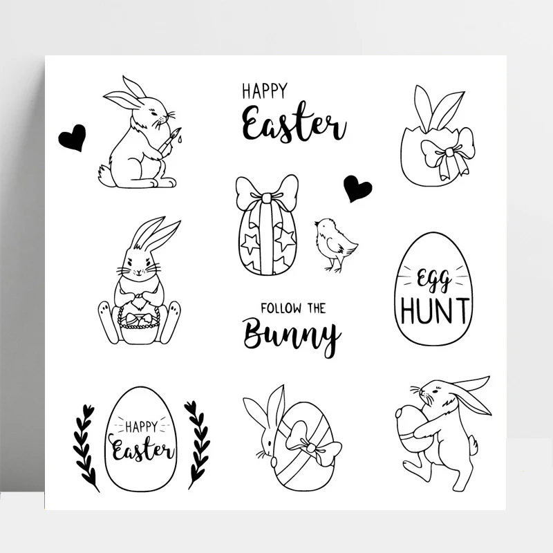 AZSG Happy Easter Cute Rabbit Eggs Clear Stamps For DIY Scrapbooking/Card Making/Album Decorative Silicone Stamp Crafts