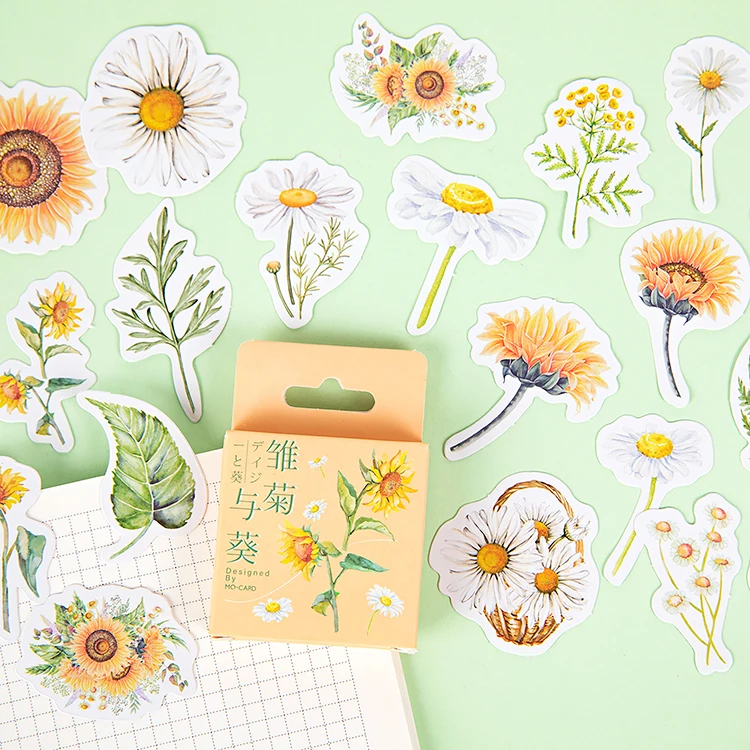 

46 pcs/box Daisies and Sunflowers Flowers sticker decoration stickers DIY craft diary scrapbooking planner kawaii label sticker