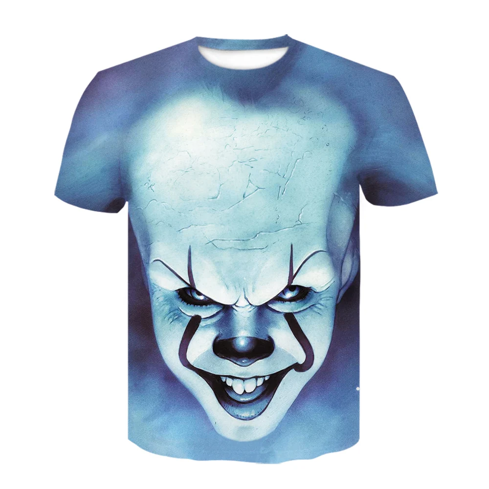 

Popular new 3D printing demon clown series men's summer black short-sleeved o-neck dark thriller style boys daily streetwear