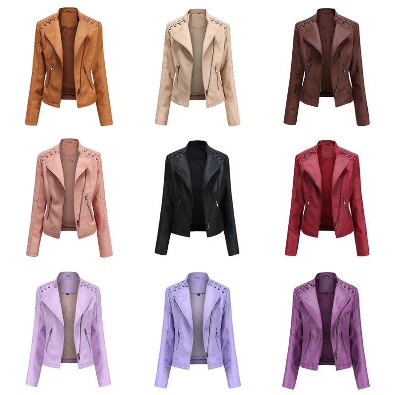 Куртка из искусственной кожи Женская Повседневная Свободная мотоциклетная