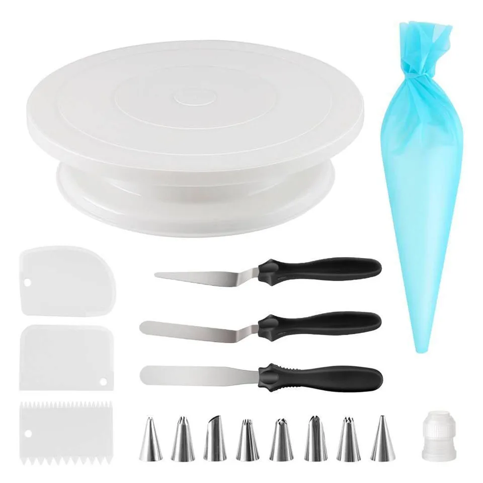 

16Pcs Icing Spatula Icing Smoother 11 Inch Rotating Cake Turntable Revolving Cake Stand Baking Decorating Supplier Pastry Bags