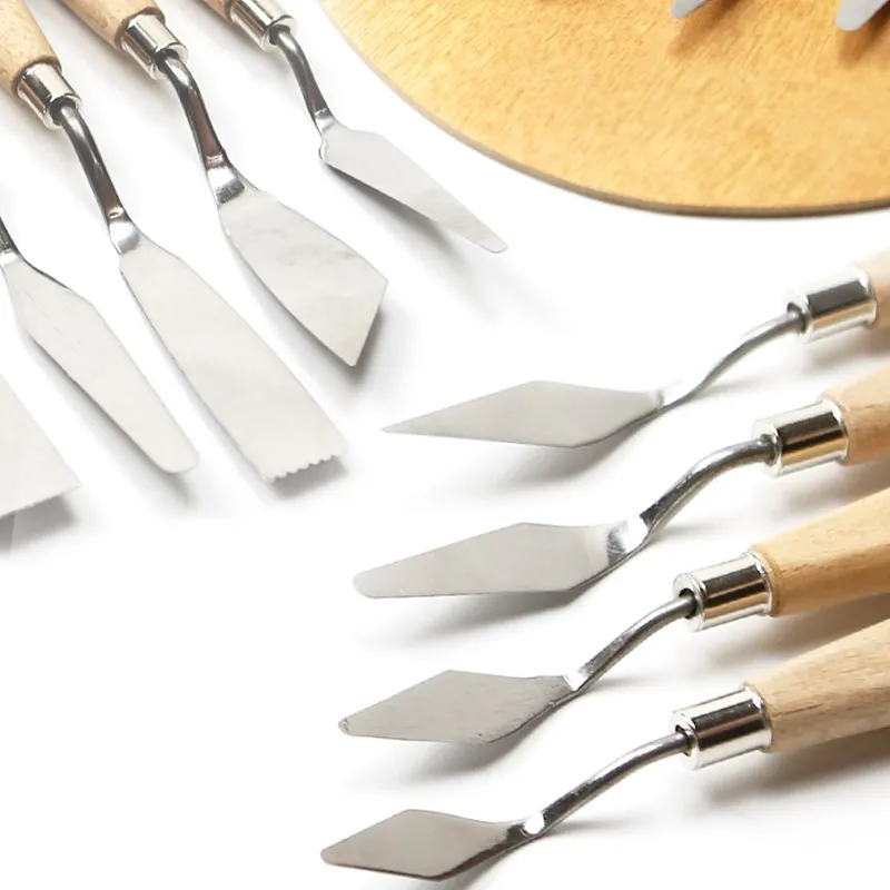 

High quality stainless steel 18 pcs oil painting knife set red beech wood handle oil painting scraper painting tool art supplies