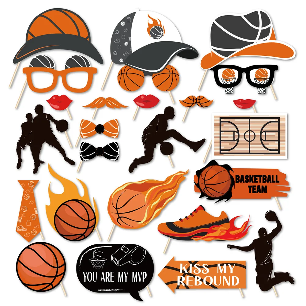 

25pcs/set Cartoon Sports Basketball Party Paper Photobooth Props Baby Shower Party Decorations Kids Happy Birthday Party Favors