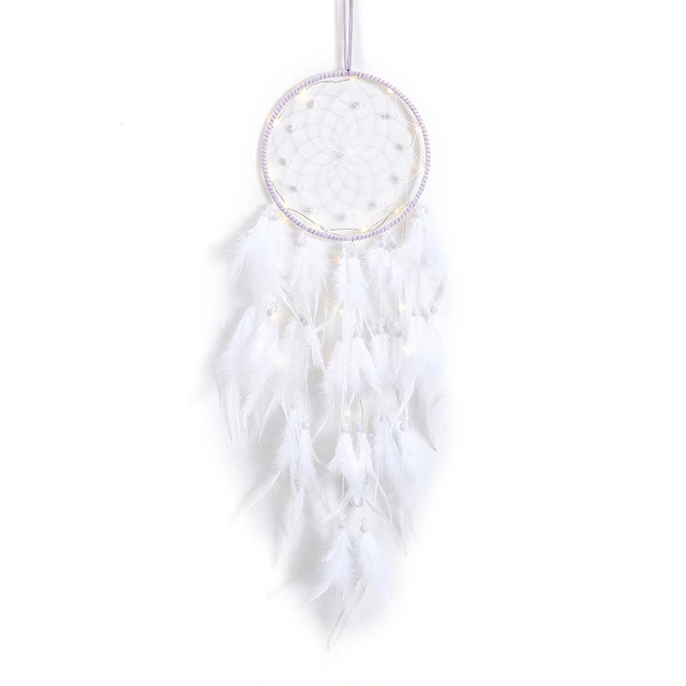 

Girl Heart Dream Catcher National Feather Ornaments Lace Ribbons Feathers Wrapped Lights Girls Room Decor Dreamcatcher