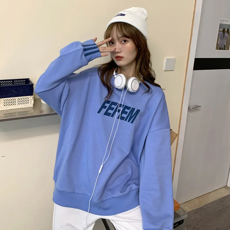 

Harajuku Unisex Sweatshirts Letters Print Loose Hoodies 2020 Women Men Oversize Pullover T-shirts Streetwear Sweatshirt Autumn