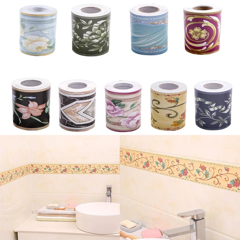 1 рулон ПВХ самоклеящаяся границы наклейки Кухня Ванная комната Водонепроницаемый талии клейкая бумага для украшения дома номер расходные ...
