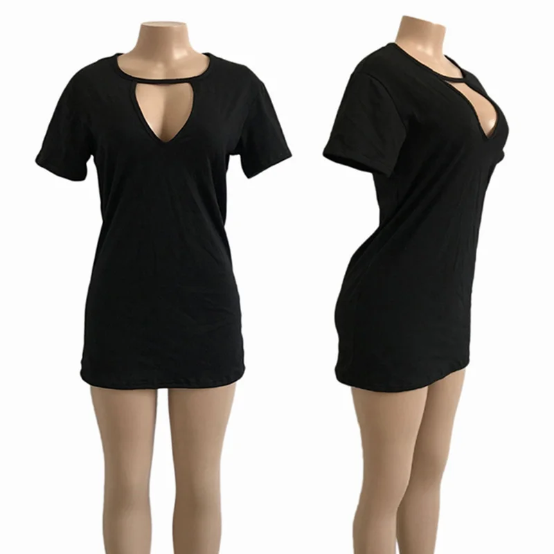 Faroonee 2020 Women Solid Color Loose Mini Dress Summer Classic V Neck Short Sleeve High Waist Hollow Slim Female Fashion | Женская