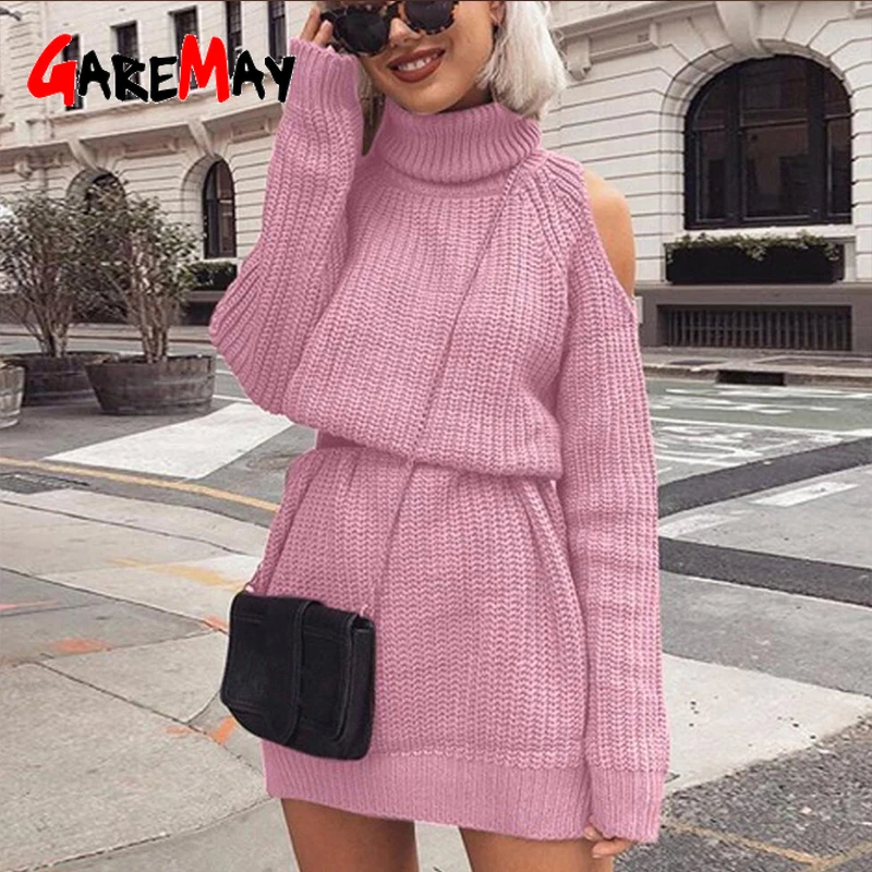 sweaters women Turtleneck off shoulder sweater Sweater Dress Slim long winter woman knitting pullovers | Женская одежда