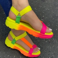fashion plus size womens shoes 2020 summer rainbow color hot style velcro flat bottomed comfortable platform ladies sandals