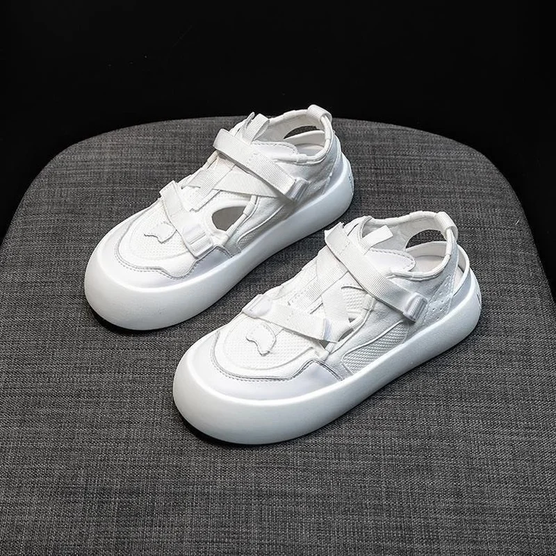 

HOUZHOU Platform Shoes Hollow Women Summer Beach Sandals Casual Tennis Kawaii Flats White Sneakers Canvas Harajuku Fashion 2021