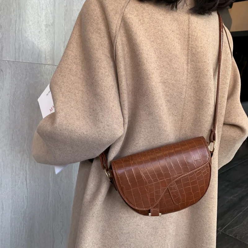 

Fashion Women Crossbody Bag Crocodile Semicircle Saddle Bags Soft Leather Shoulder Bags For Ladies Handbags Designer