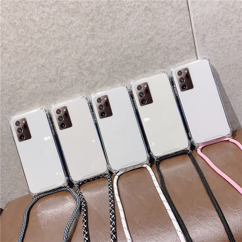 

Luxury Lanyard Silicone Phone Case For Samsung Galaxy S23 S22 S21 S20 FE S10 Note 20 10 9 Plus Ultra-thin Necklace Strap Cover
