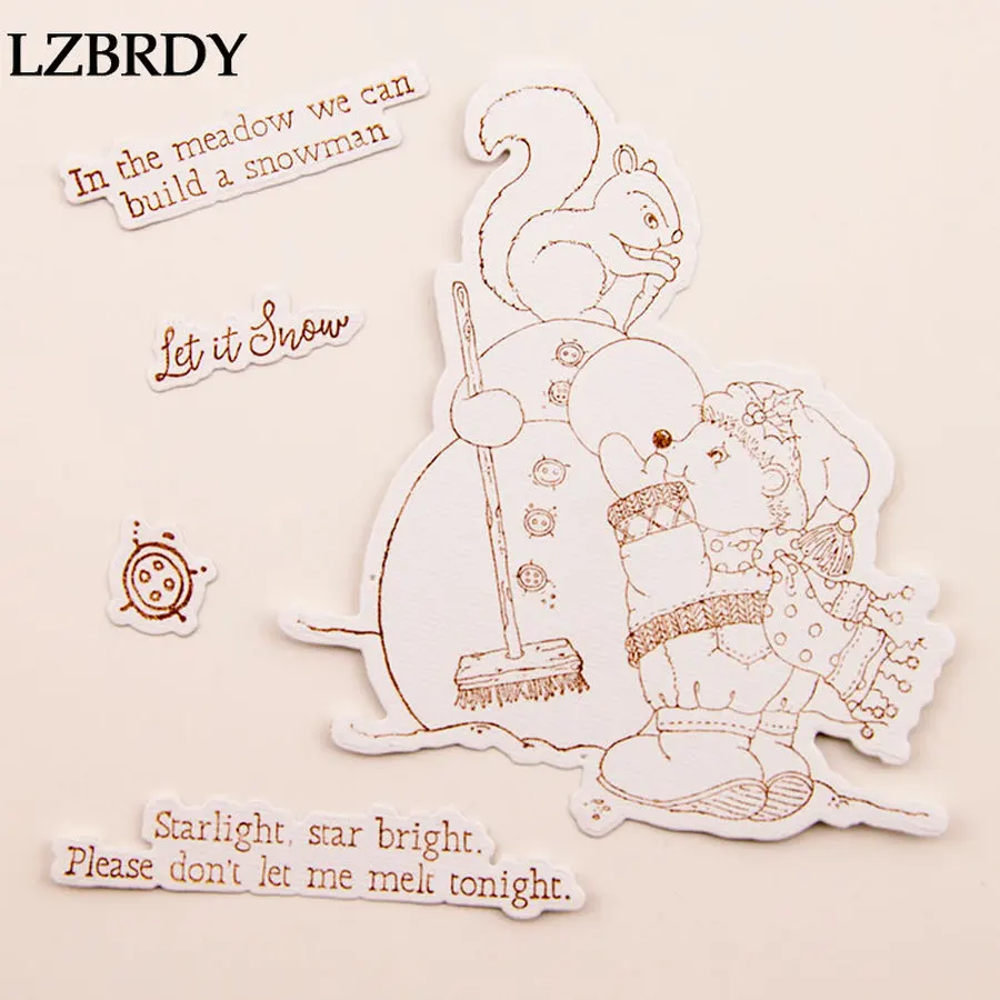 Милые белки делая Снеговик кнопки благословение слова штампы и набор для