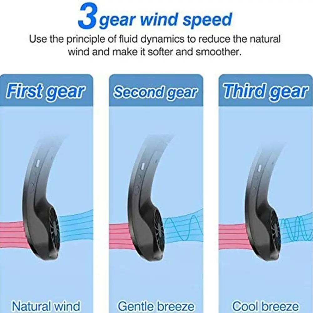 

Hanging Refrigeration Fan Neck Around Portable Air Conditioner Ventilator Air Cooler USB Rechargeable Adjustable Light Fan