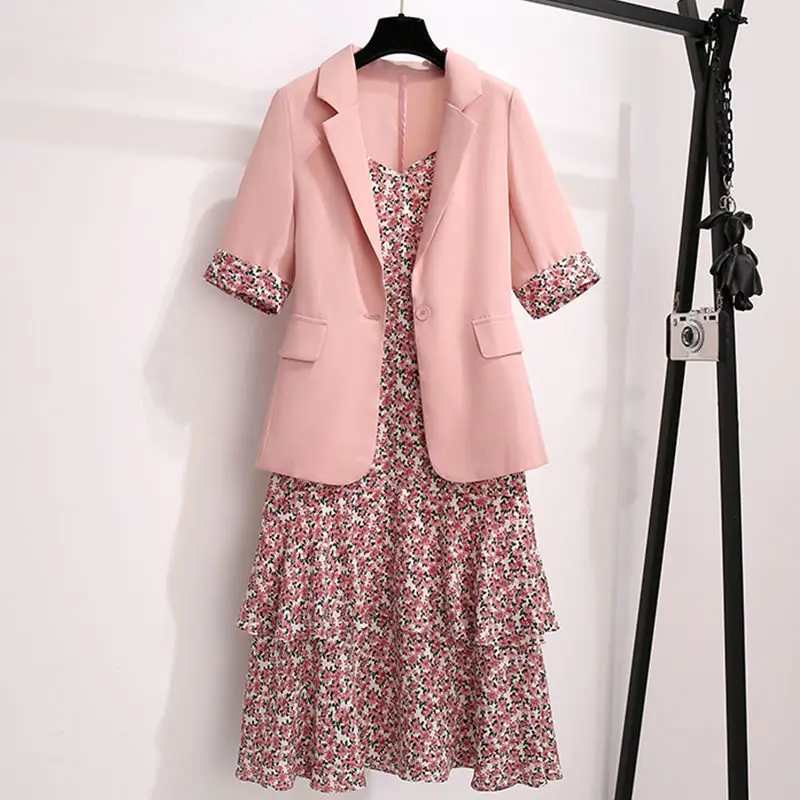 

Женские костюмы из двух предметов для малышей; Сезон лето комплект женское платье комплекты блейзер с короткими рукавами Повседневная стро...