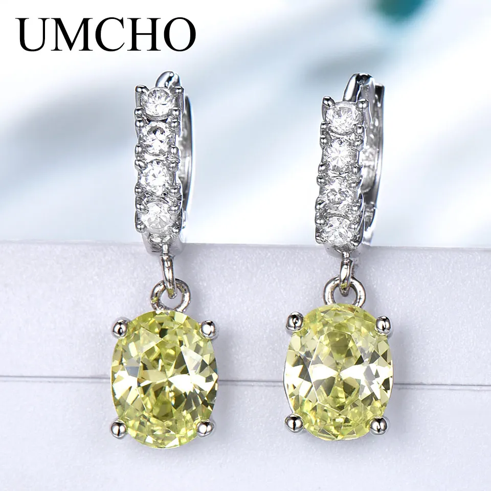Женские серьги-клипсы UMCHO из серебра 925 пробы с зеленым кубическим циркониевым