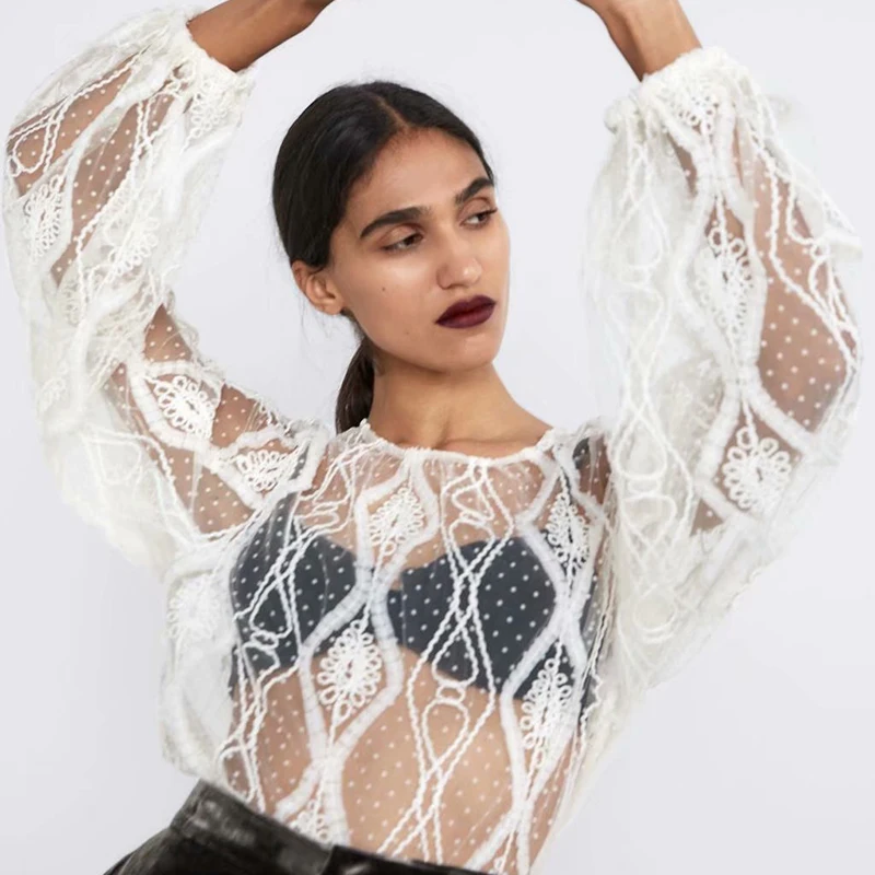 Новая шифоновая блузка ZA для женщин трендовая круглый воротник длинный рукав