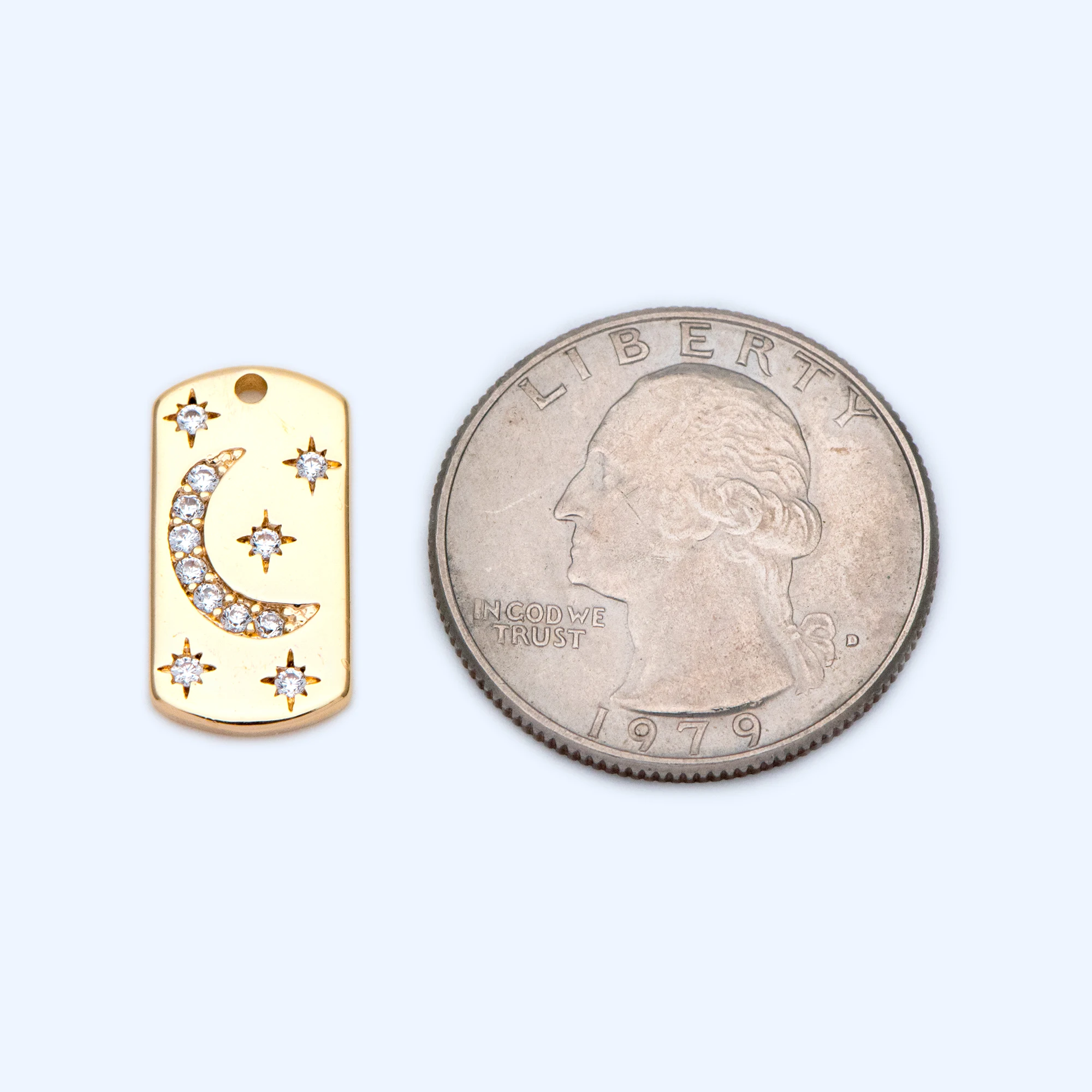 

10pcs CZ Paved Gold Rectangle Moon Star Charms 19x10mm, 18K Gold plated Brass (GB-1429)