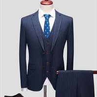 retro stripe business casual suit blazer vest trousers three piece suit mens wedding banquet formal wear clothing